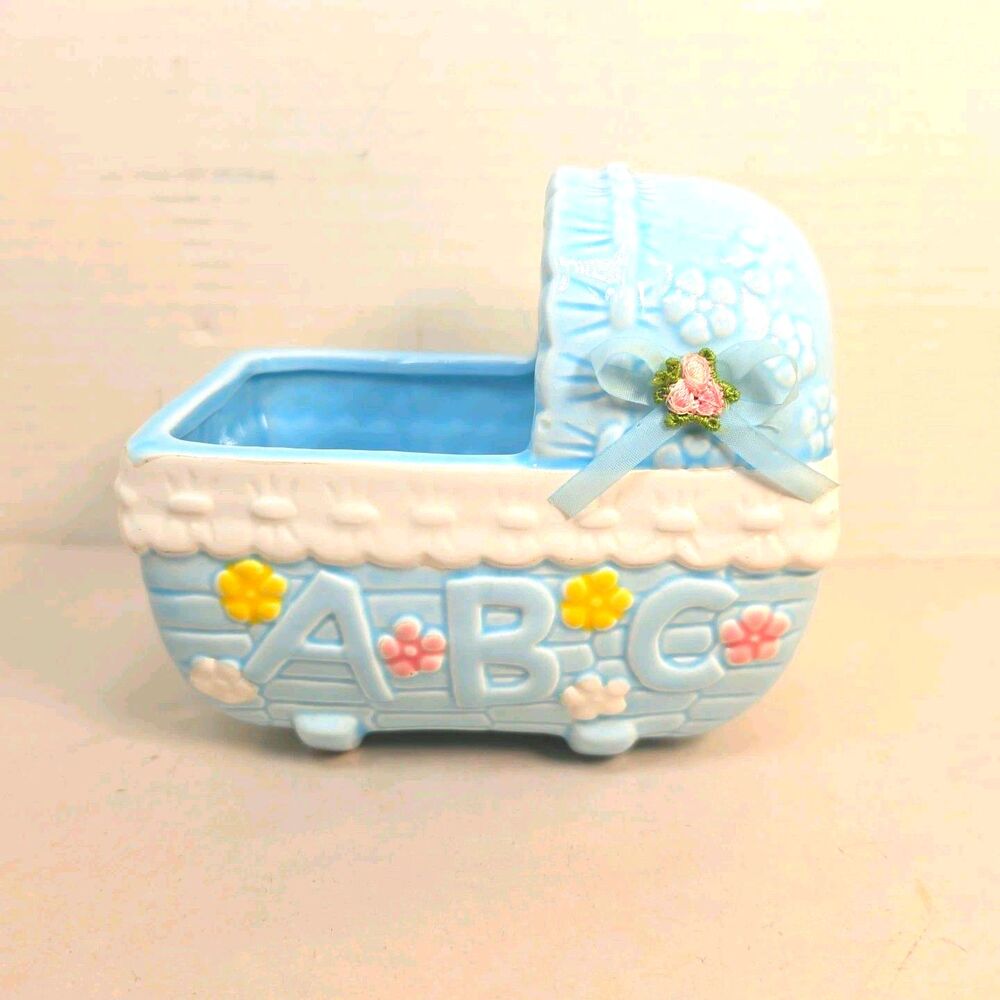 Vintage Napco Ceramic Baby Cradle Planter Reproduction 2003